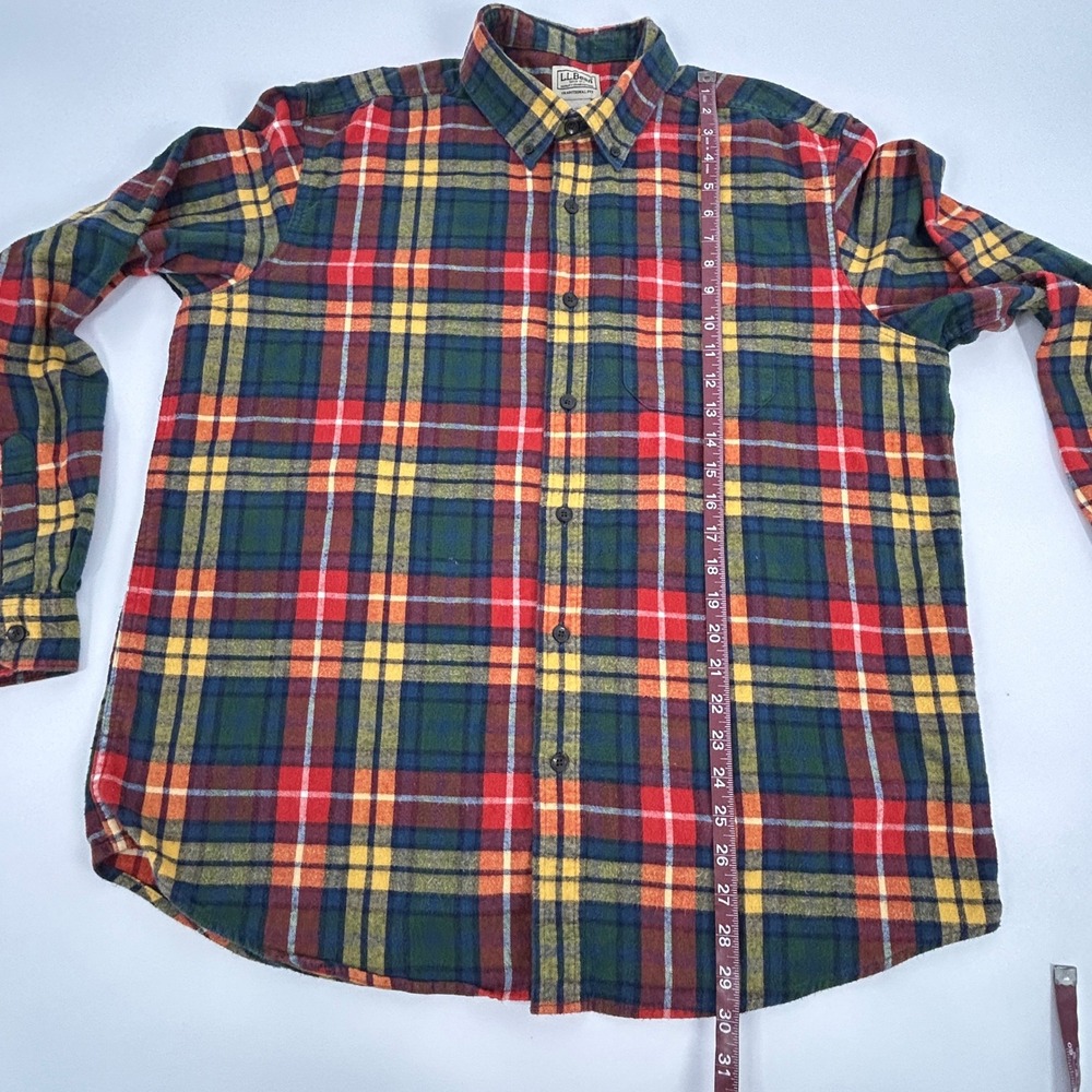 L.L.Bean Scotch Plaid Flannel Shirt Men's‎ L Red Yellow Green Traditional Fit - Picture 6 of 7